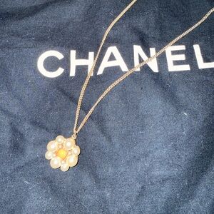 CHANEL Gold and Cream Faux Pearl Flower Necklace